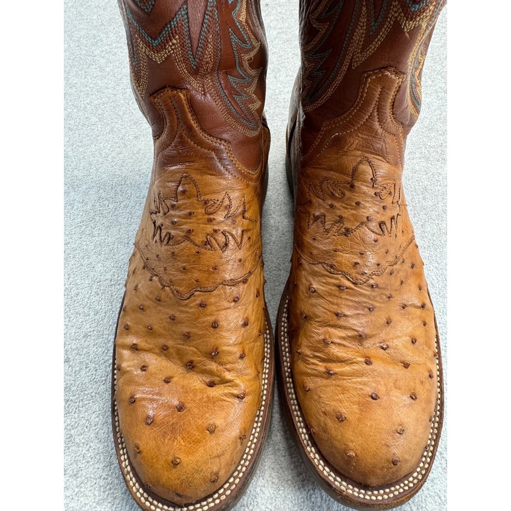Lucchese 2000 Mens 12D Tan Full Quill Ostrich Cowboy Western Boots USA Vintage